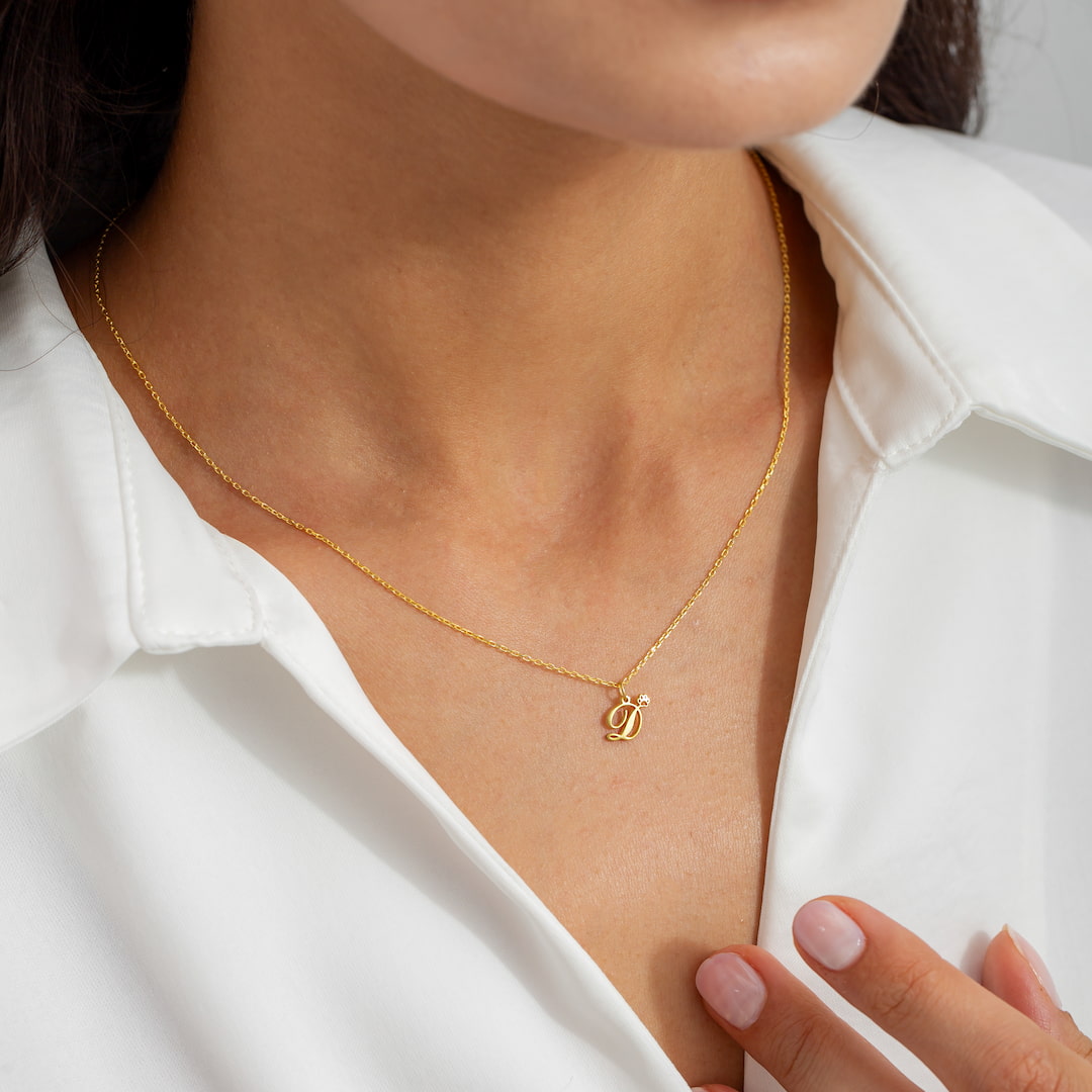 Custom Necklace with Initial and Tiny Paw Charm