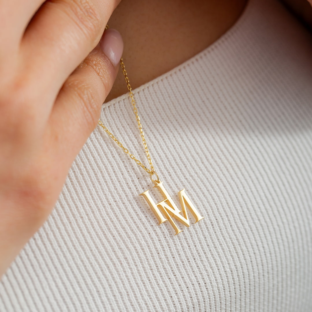 Custom Necklace with Interlocking Letters Pendant