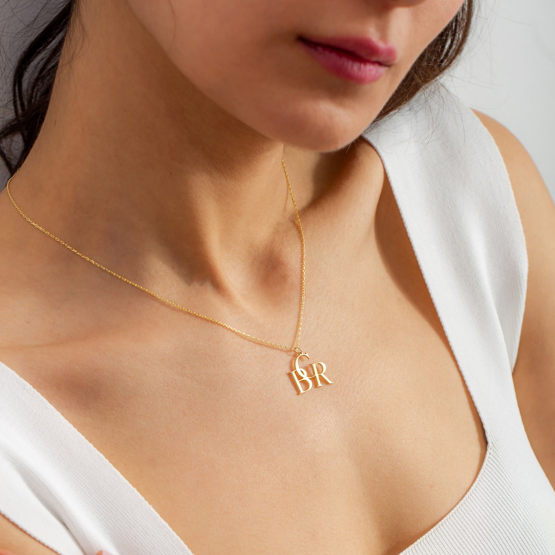 Custom Necklace with Interlocking Letters Pendant