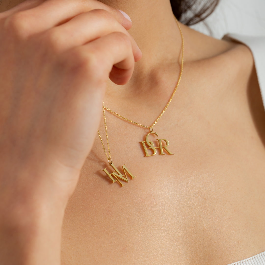 Custom Necklace with Interlocking Letters Pendant