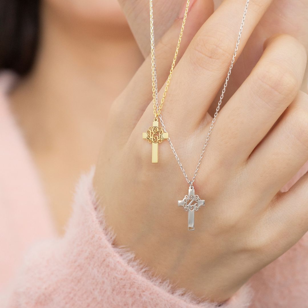 Custom Necklace with Monogram Cross Pendant