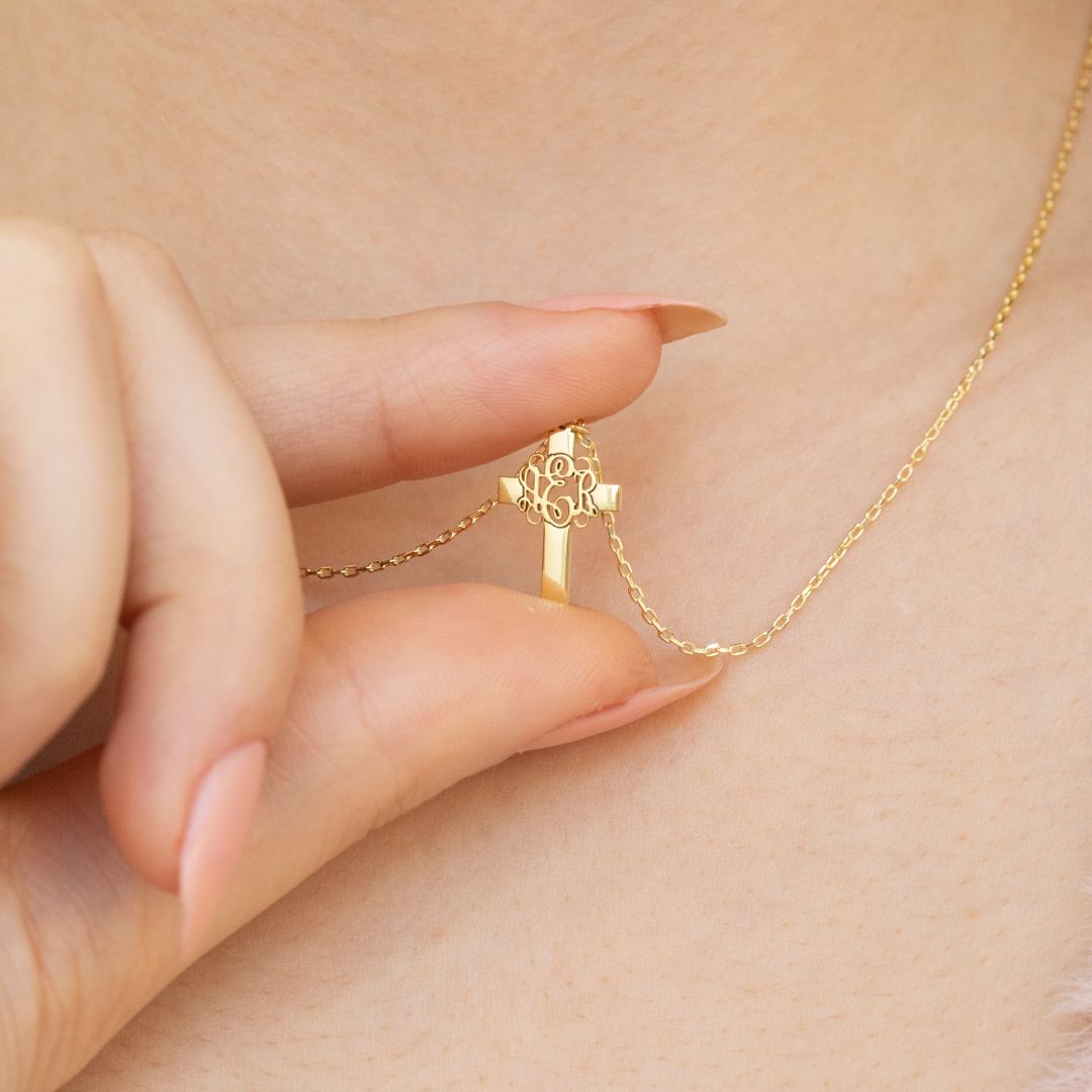 Custom Necklace with Monogram Cross Pendant