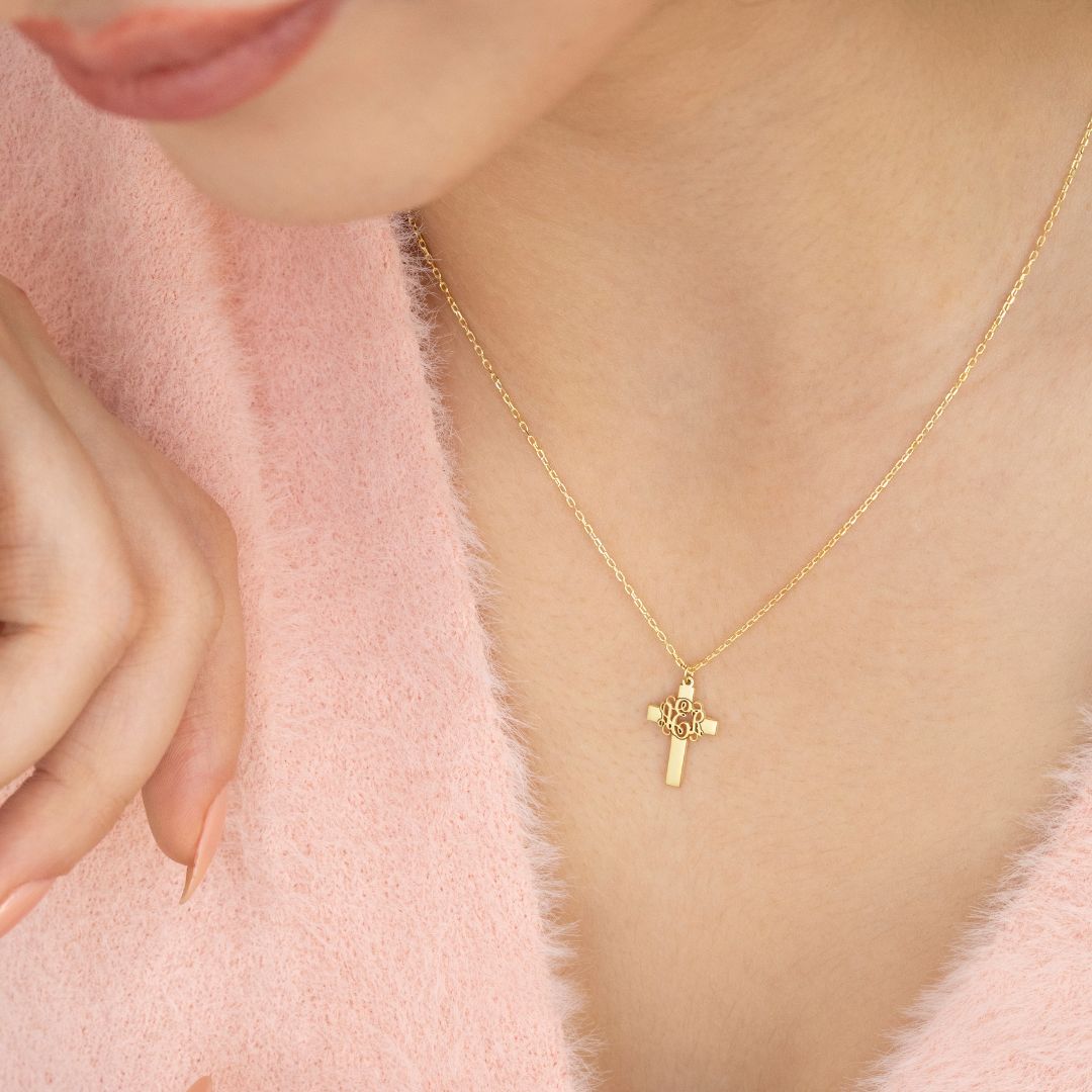 Custom Necklace with Monogram Cross Pendant