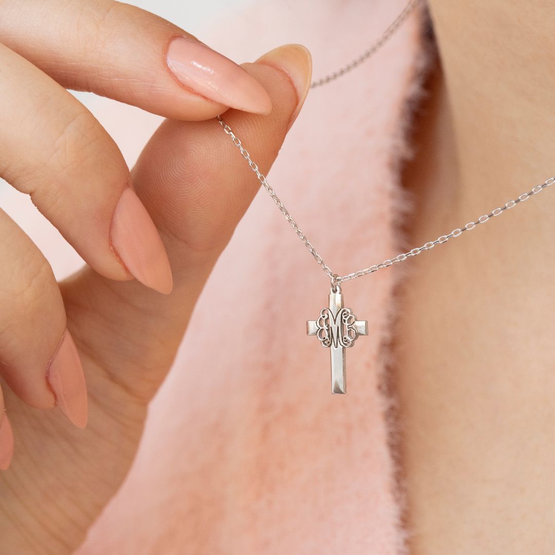Custom Necklace with Monogram Cross Pendant