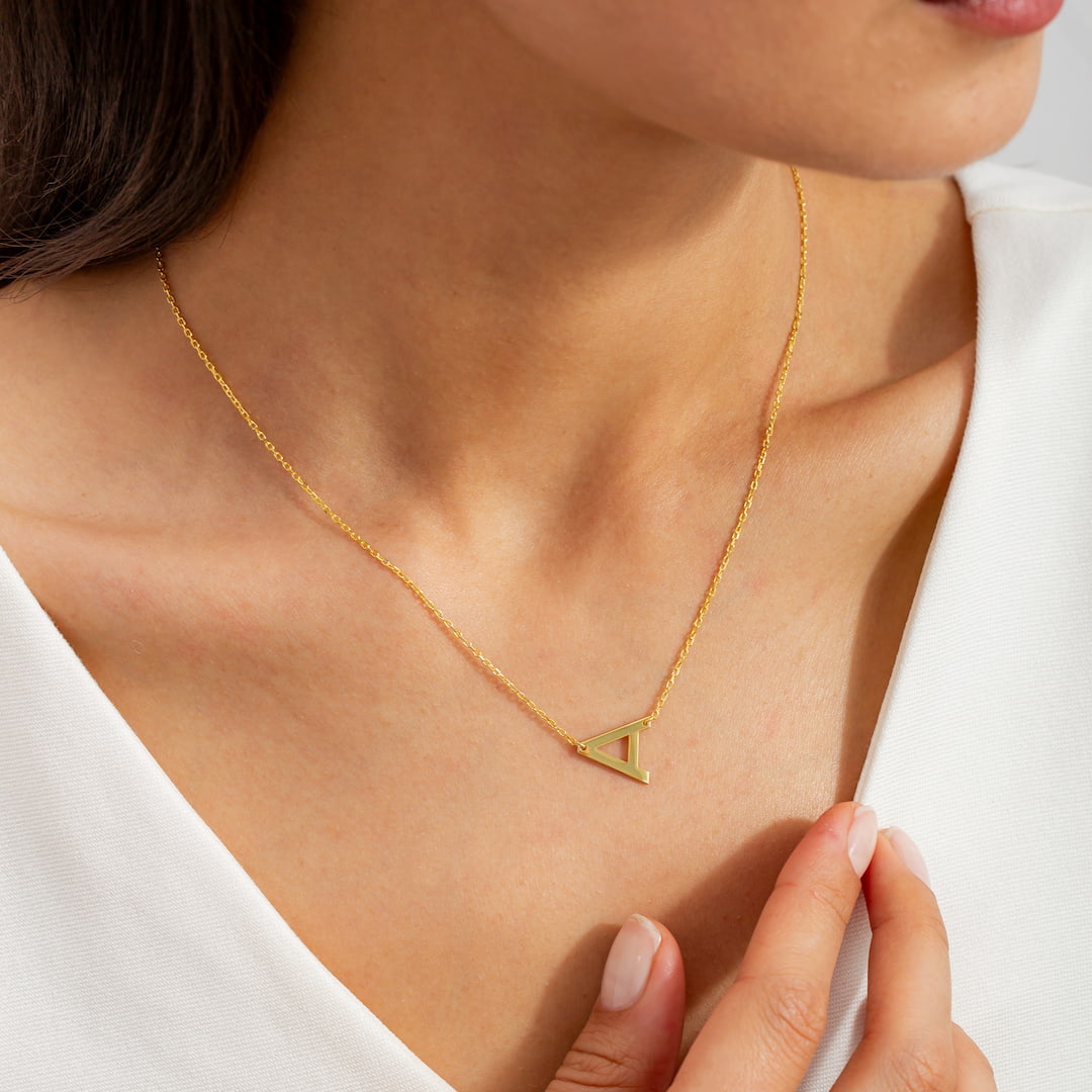 Custom Necklace with Sideways Initial Pendant 