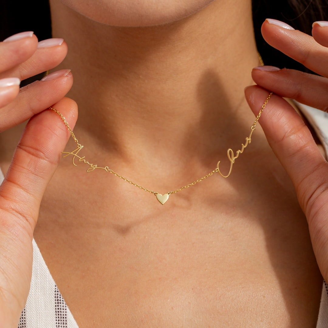 Custom Necklace with Two Names and Heart Design