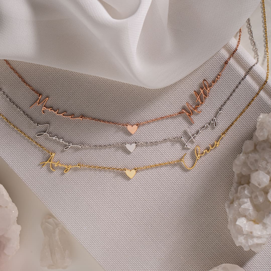 Custom Necklace with Two Names and Heart Design