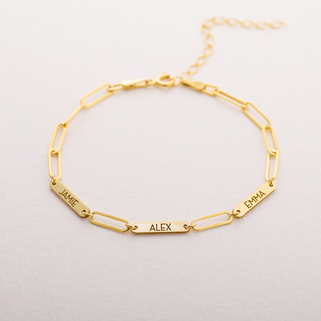 Custom Bar Bracelet Paperclip Gold Family Gift