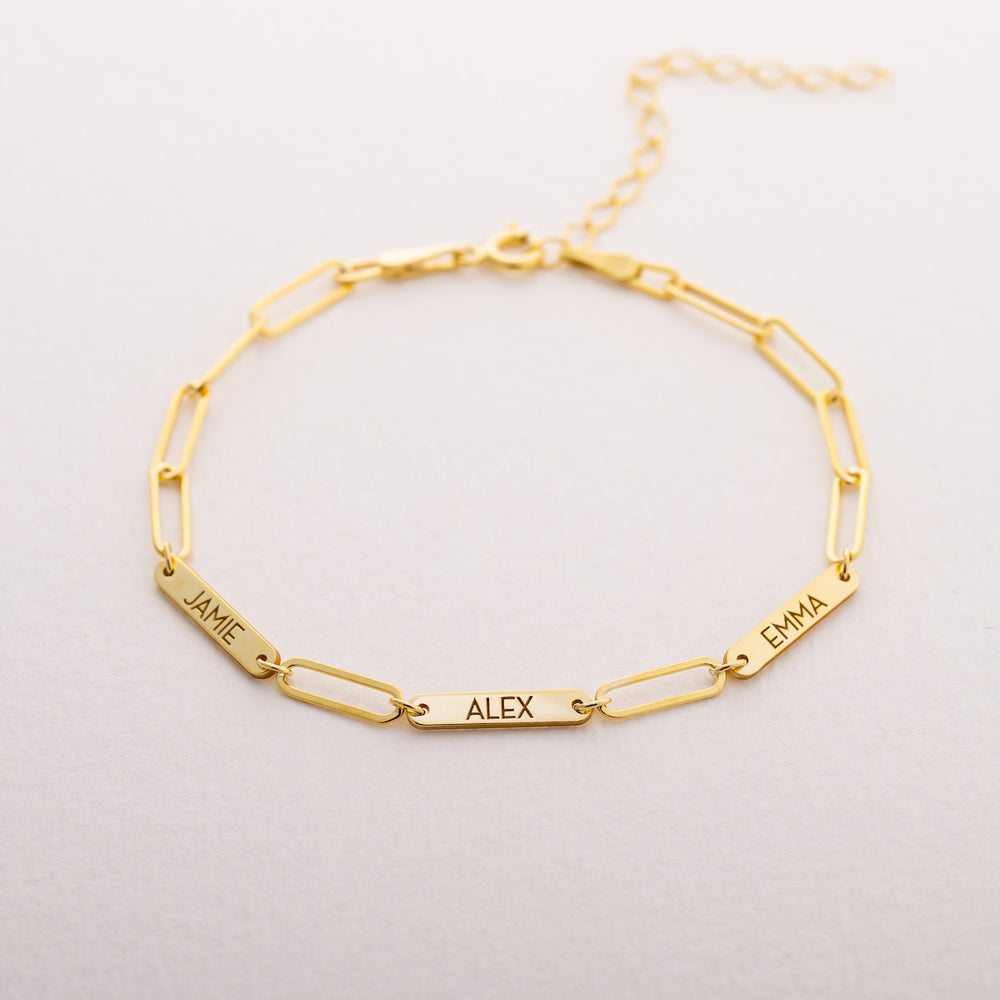Custom Bar Bracelet Paperclip Gold Family Gift
