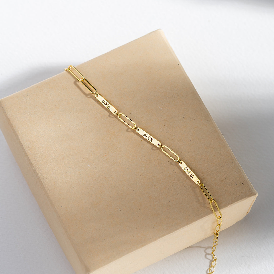 Custom Name Bracelet Paperclip Chain Gold Bracelet