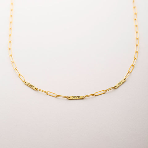 Engraved Bar Necklace with Paperclip Chain