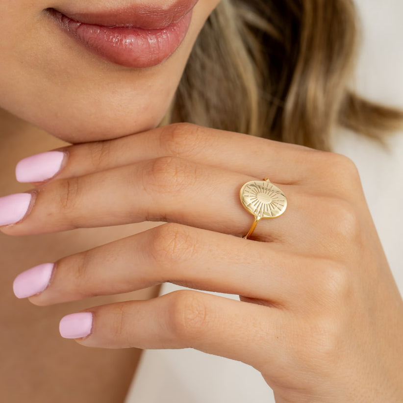 Custom Sunburst Ring Gold Silver Signet