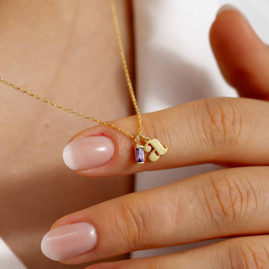 Dainty Stone Necklace Custom Letter Pendant