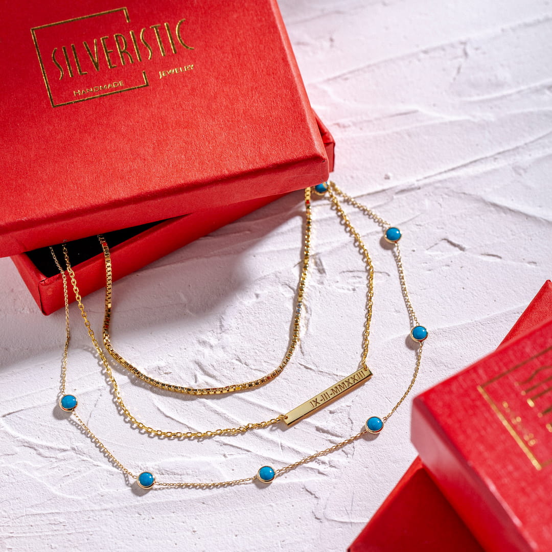 14K Solid Gold Blue Turquoise Necklace