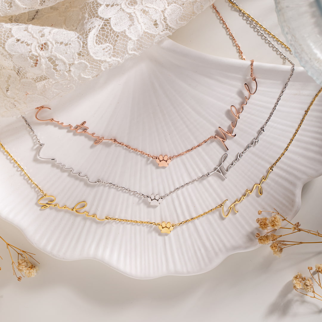 Double Name Necklace with Heart