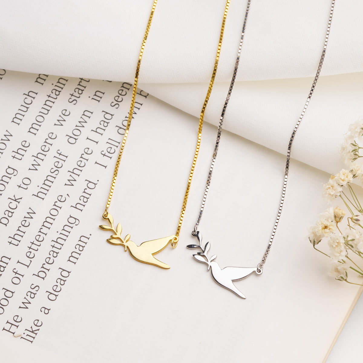 Dove Necklace with Olive Branch
