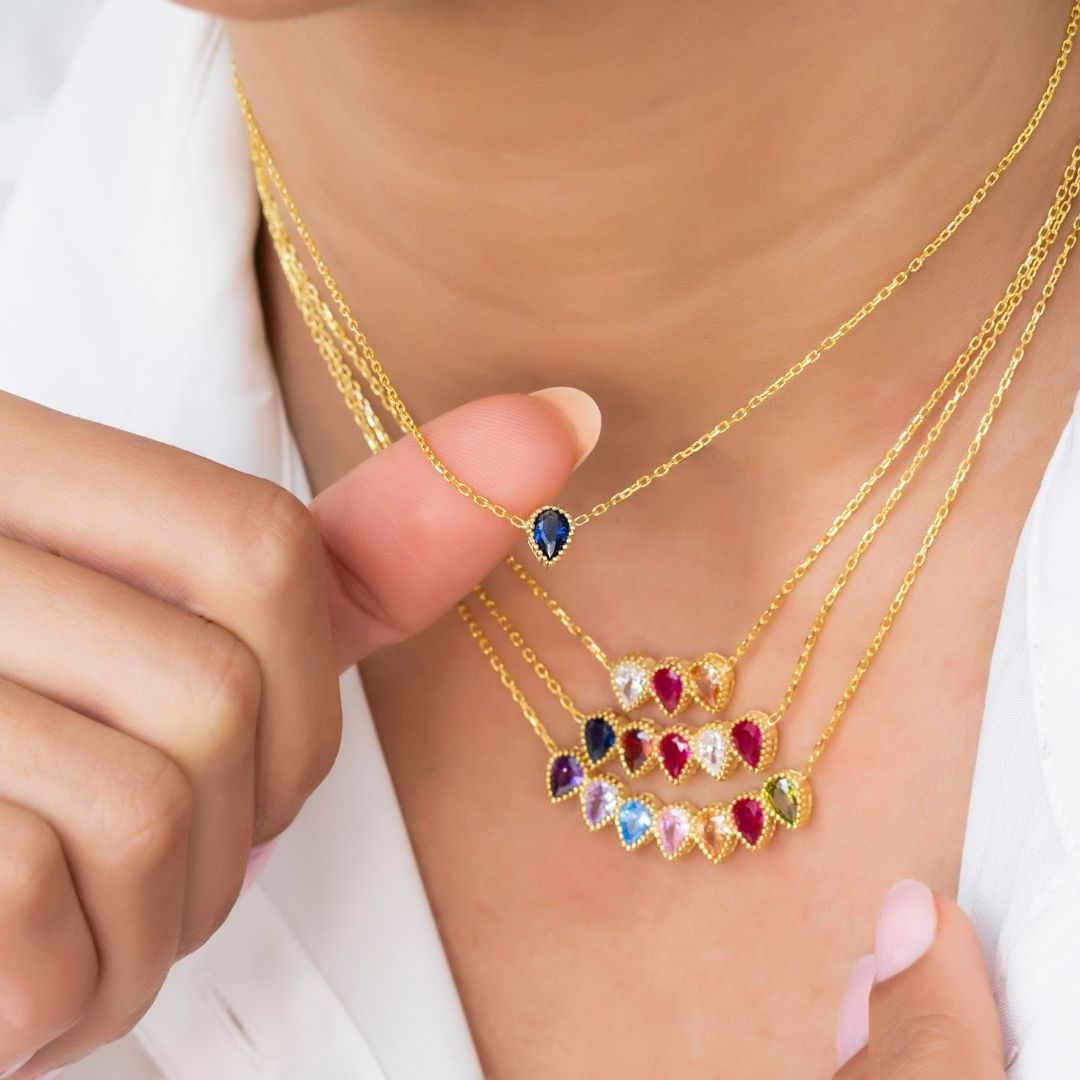 Drop Shape Birthstone Custom Necklace