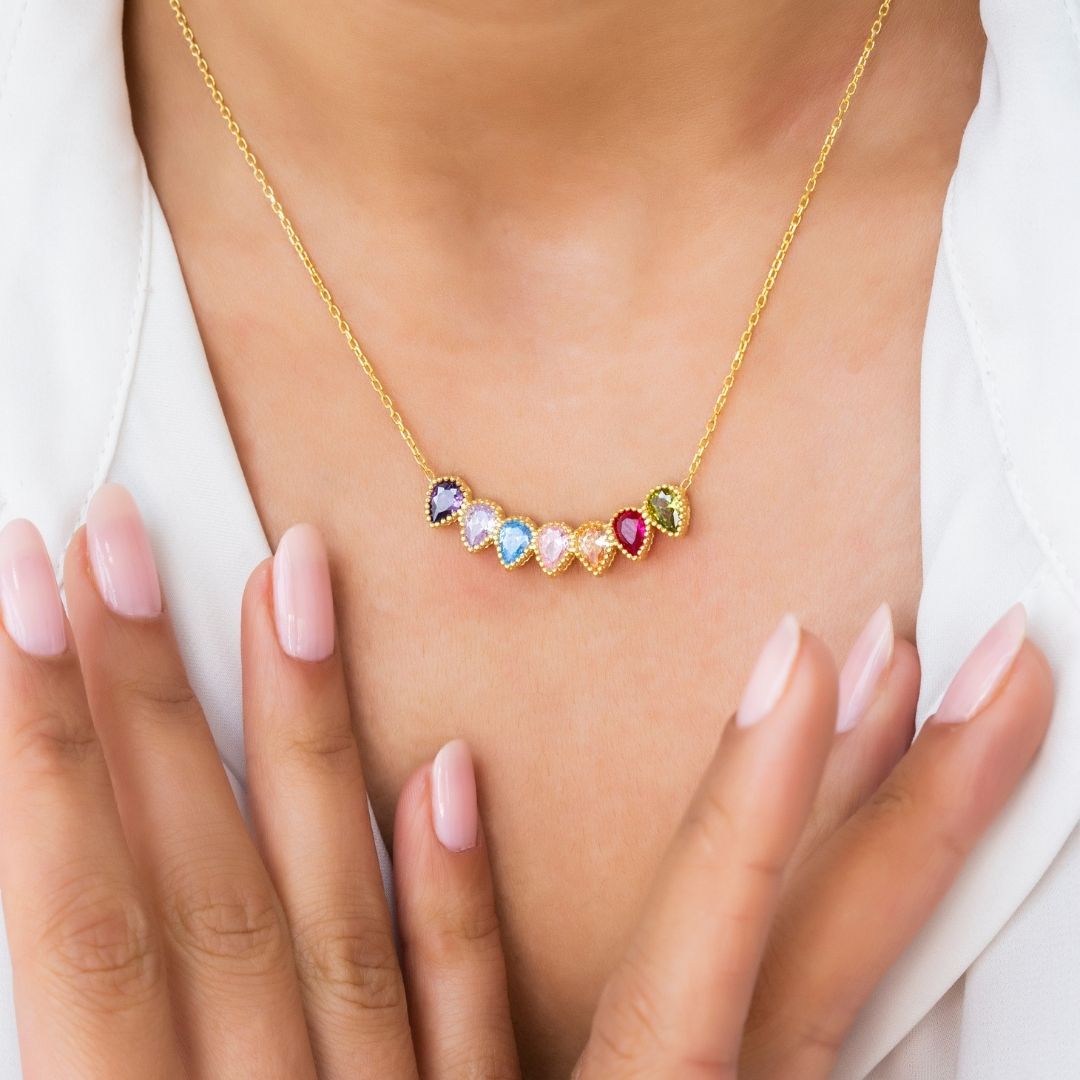 Drop Shape Birthstone Custom Necklace