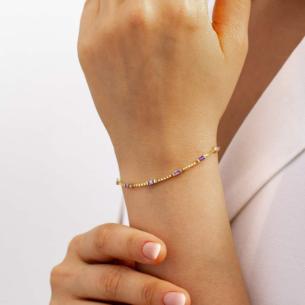 Baguette Birthstone Bracelet with Box Chain