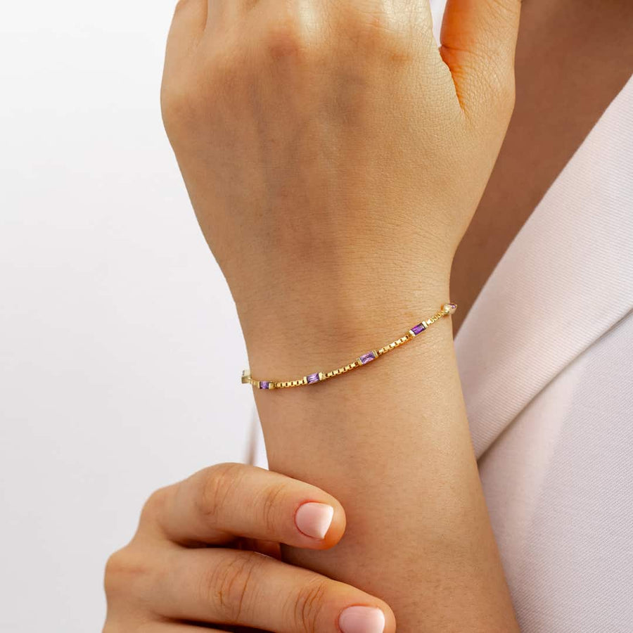 Baguette Birthstone Bracelet with Box Chain