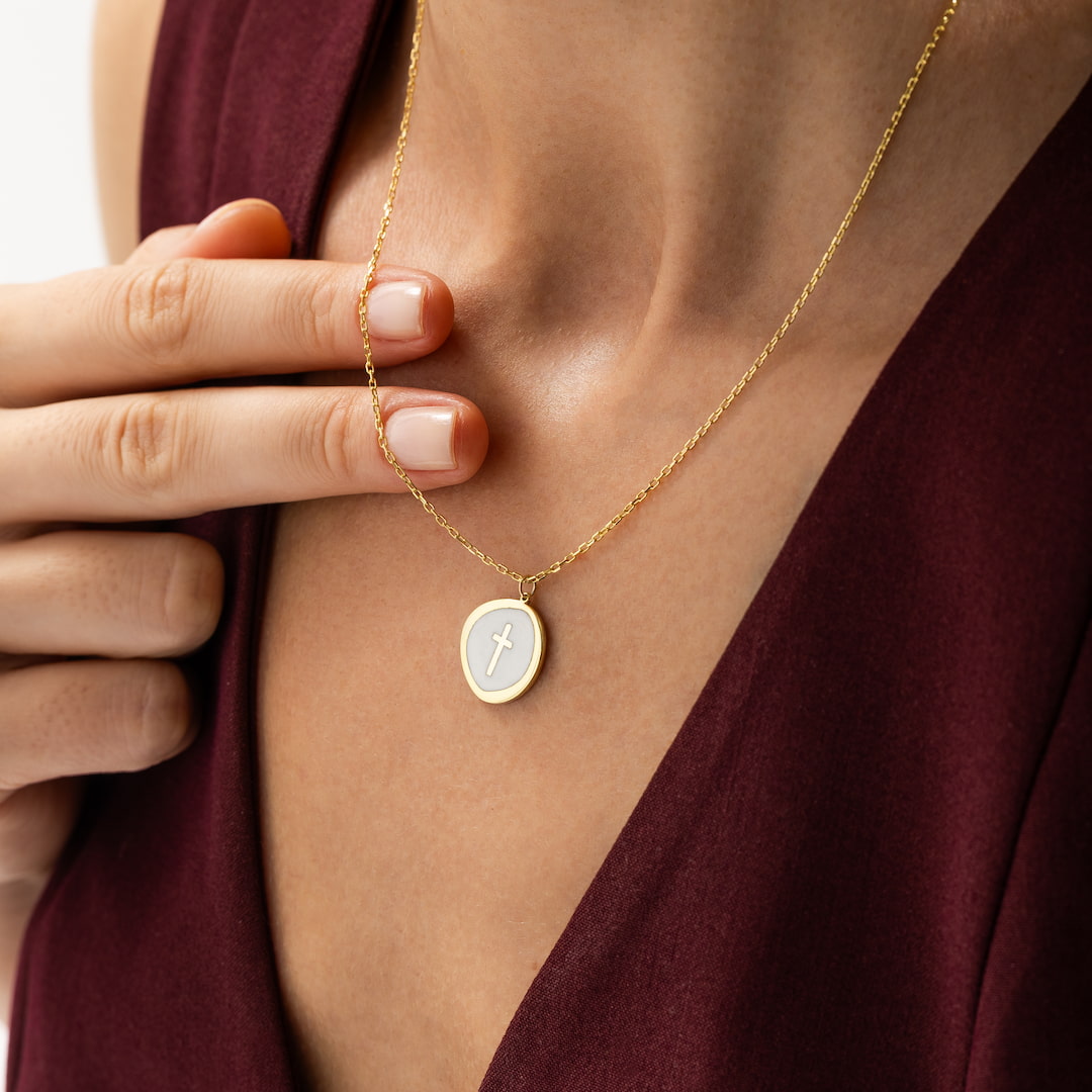 White Enamel Cross Necklace