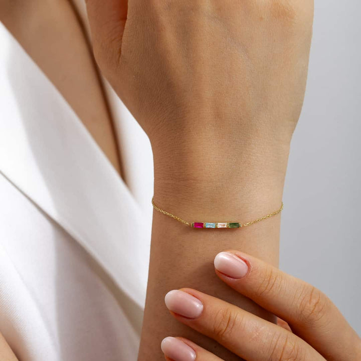 Baguette Birthstone Charm Bracelet
