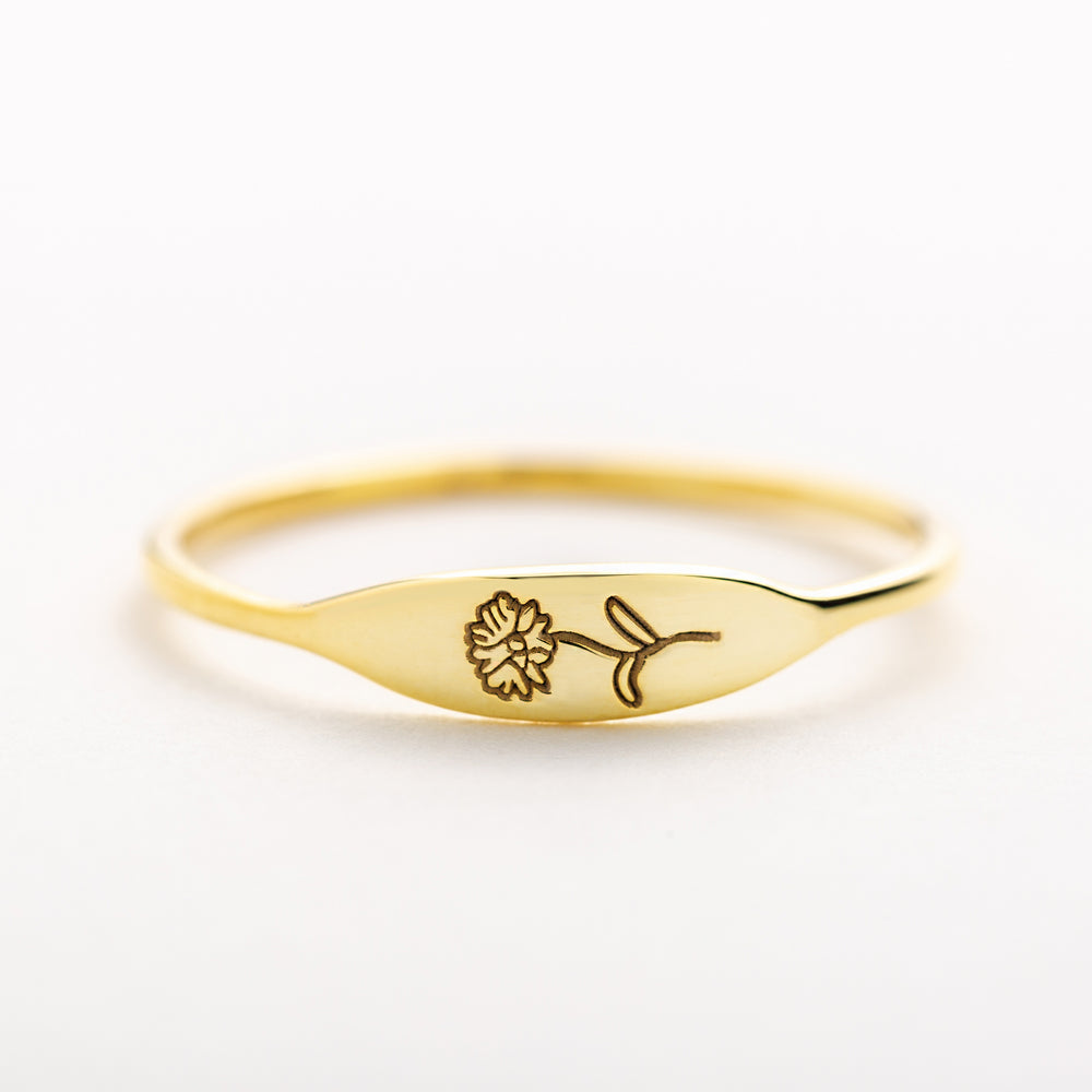 Engraved Birthflower Ring