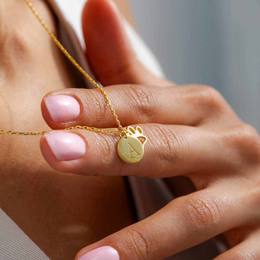 Engraved Disc Paw Pendant Charm Necklace 