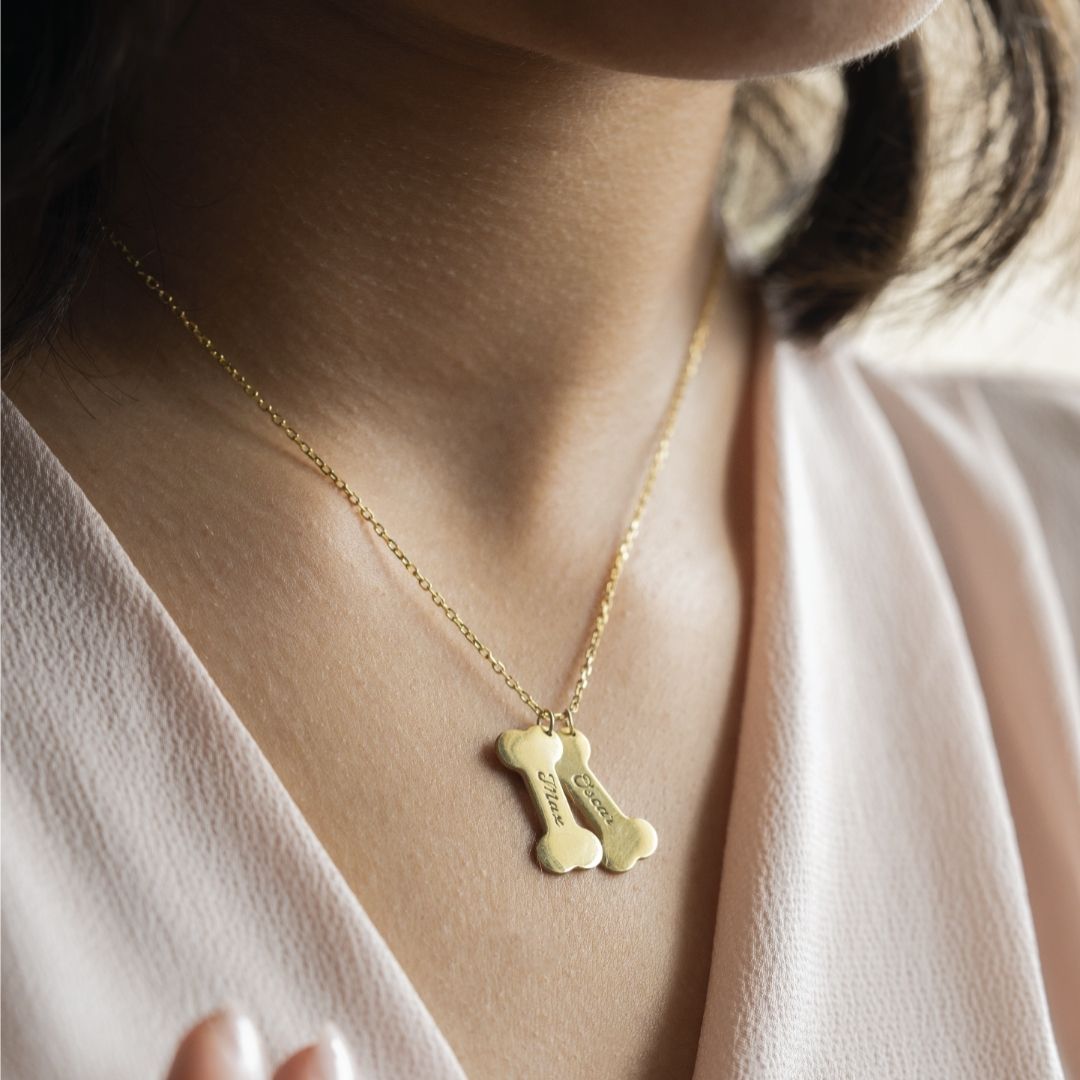Engraved Dog Bone Name Necklace Gift
