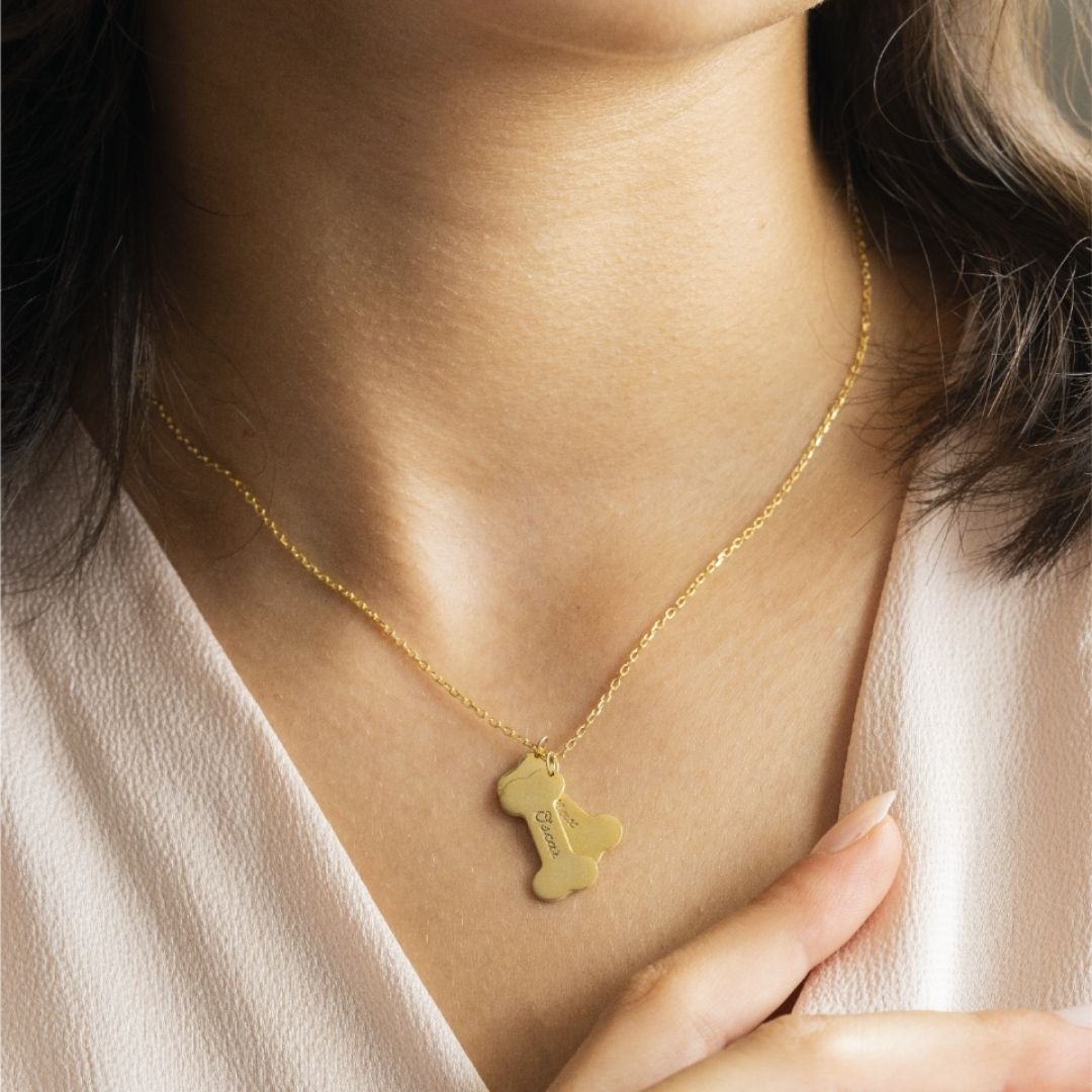 Engraved Dog Bone Name Necklace Silveristic