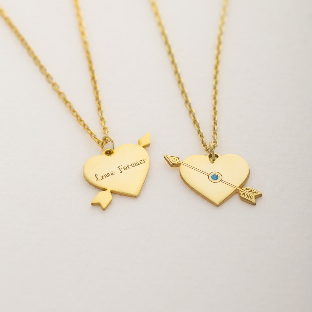Engraved Heart with Birthstone and Arrow Necklace