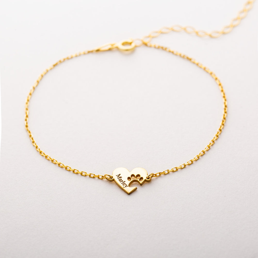 Engraved Heart Paw Bracelet