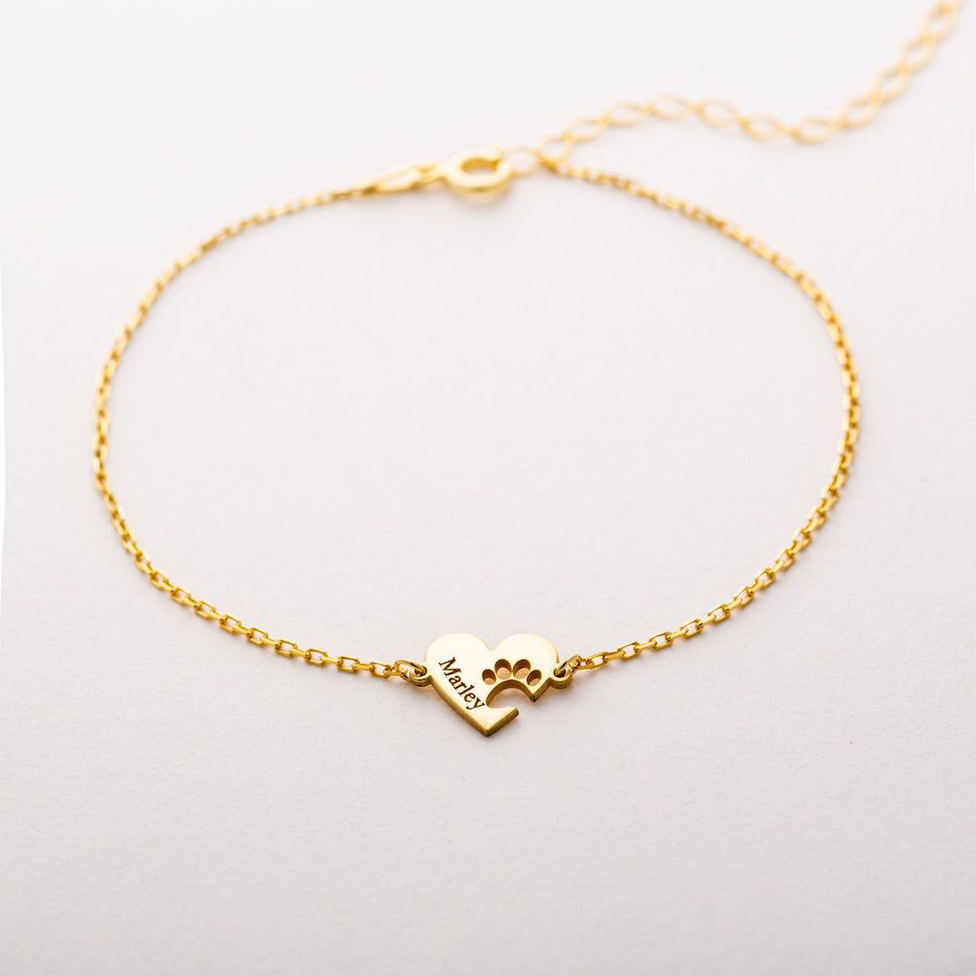 Engraved Heart Paw Bracelet