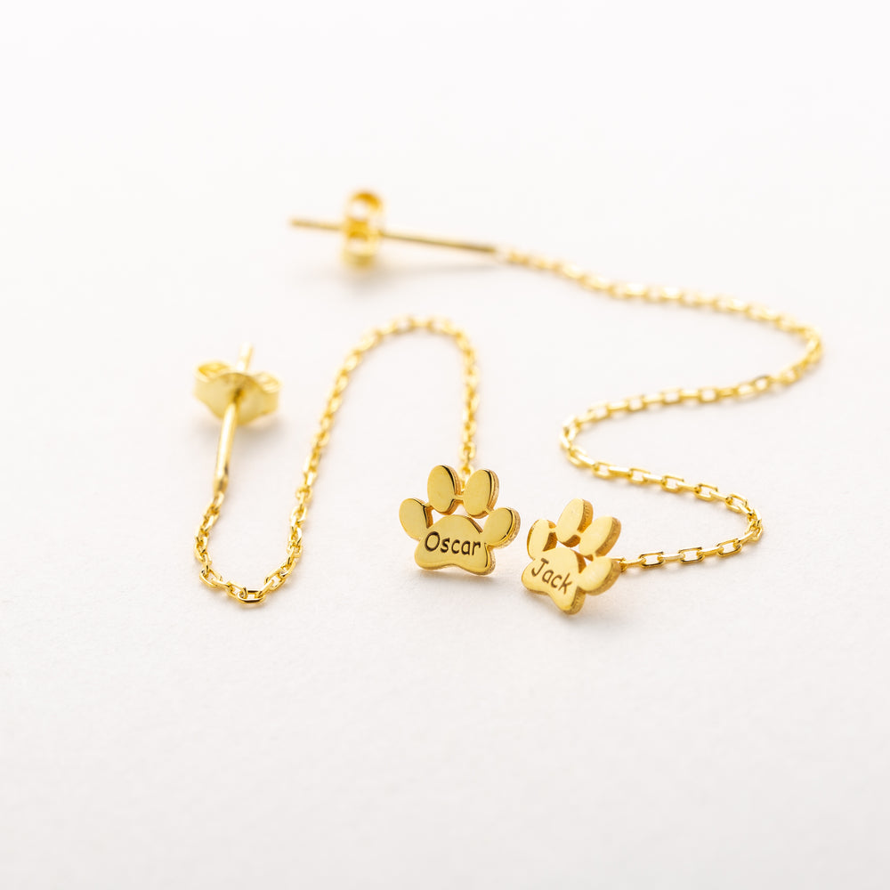 Engraved paw threader earrings