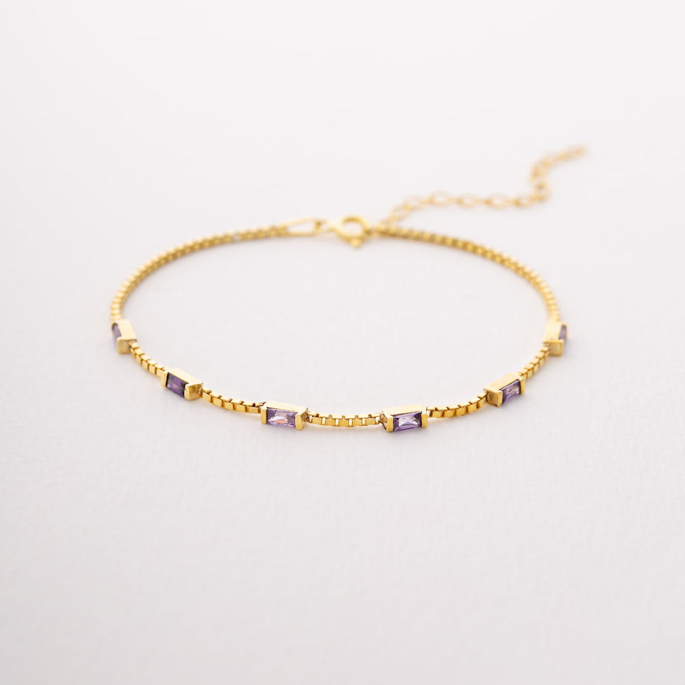 Baguette Birthstone Bracelet with Box Chain