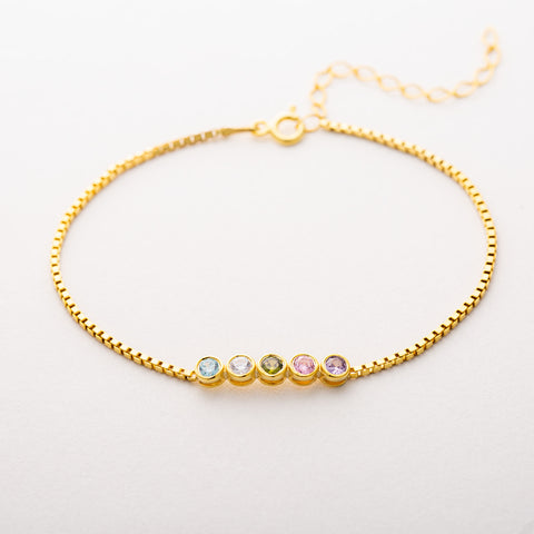 Family Birthstone Bracelet with Box Chain