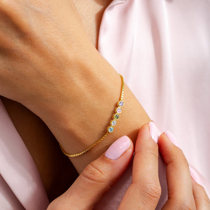 Family Birthstone Bracelet with Box Chain
