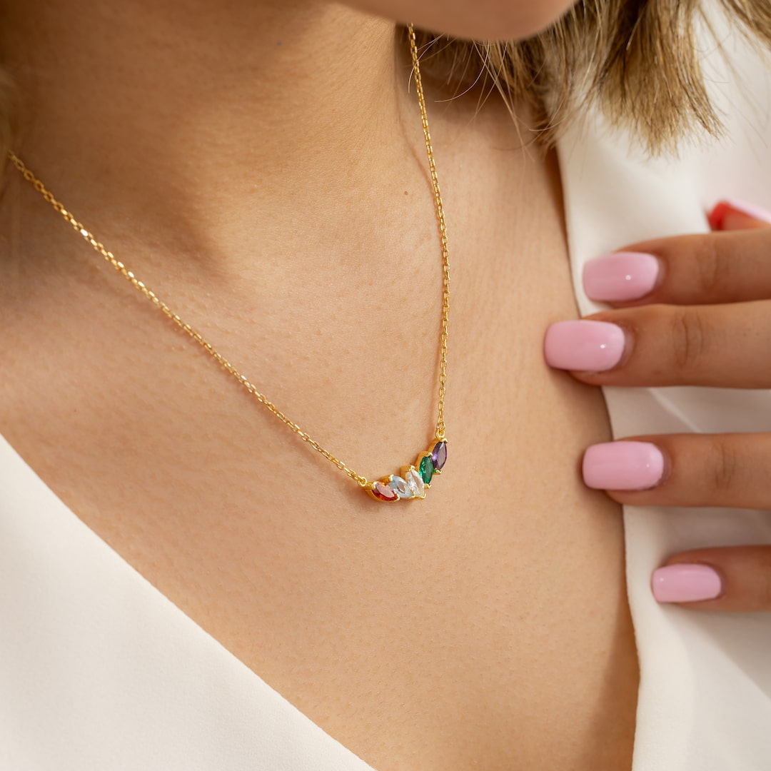 Family birthstone necklace a fine gift for her
