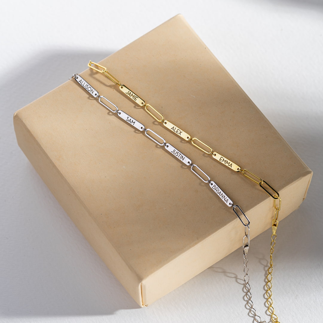 Family Name Bracelet Gold Paperclip Style