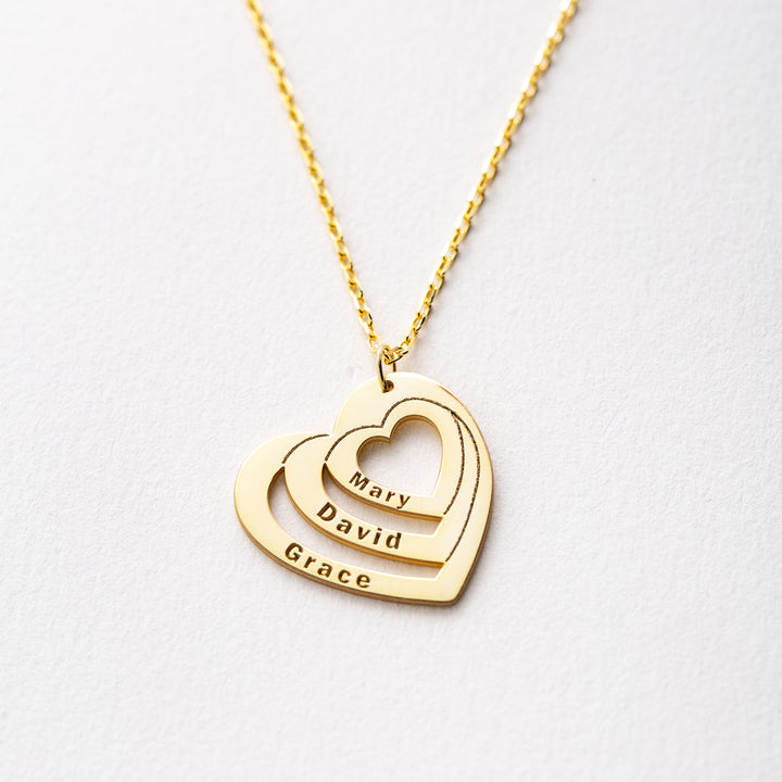 Multiple Name Heart Necklace with Birthstones