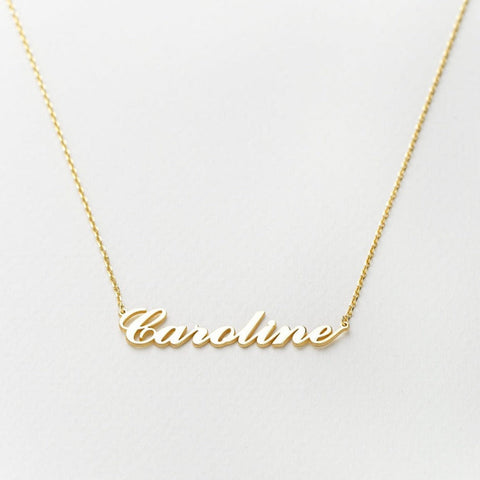 14k Solid Gold Name Plate Necklace at Silveristic