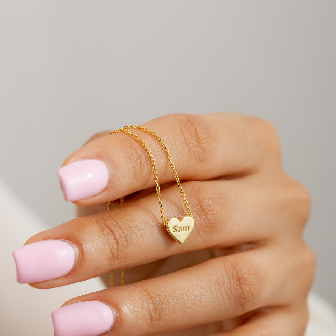 Gold Silver Heart Necklace Paw Or Name