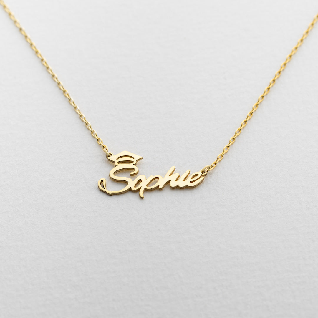 Graduate Name Necklace With Cap Charm