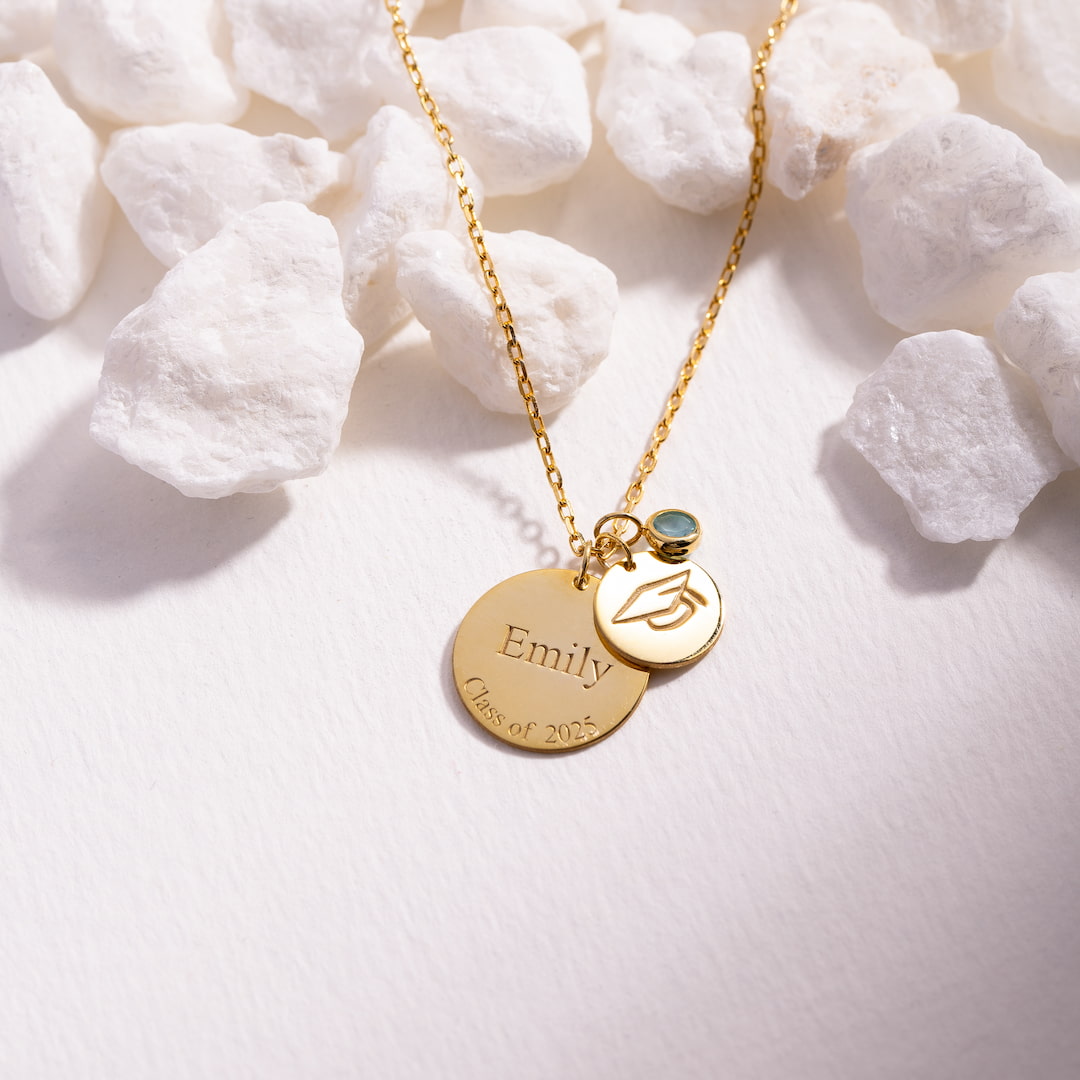 Graduate Necklace With Cap Charm And Birthstone
