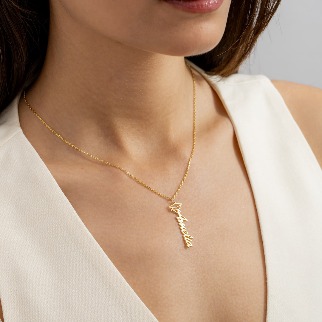 Graduation Cap Pendant Name Necklace