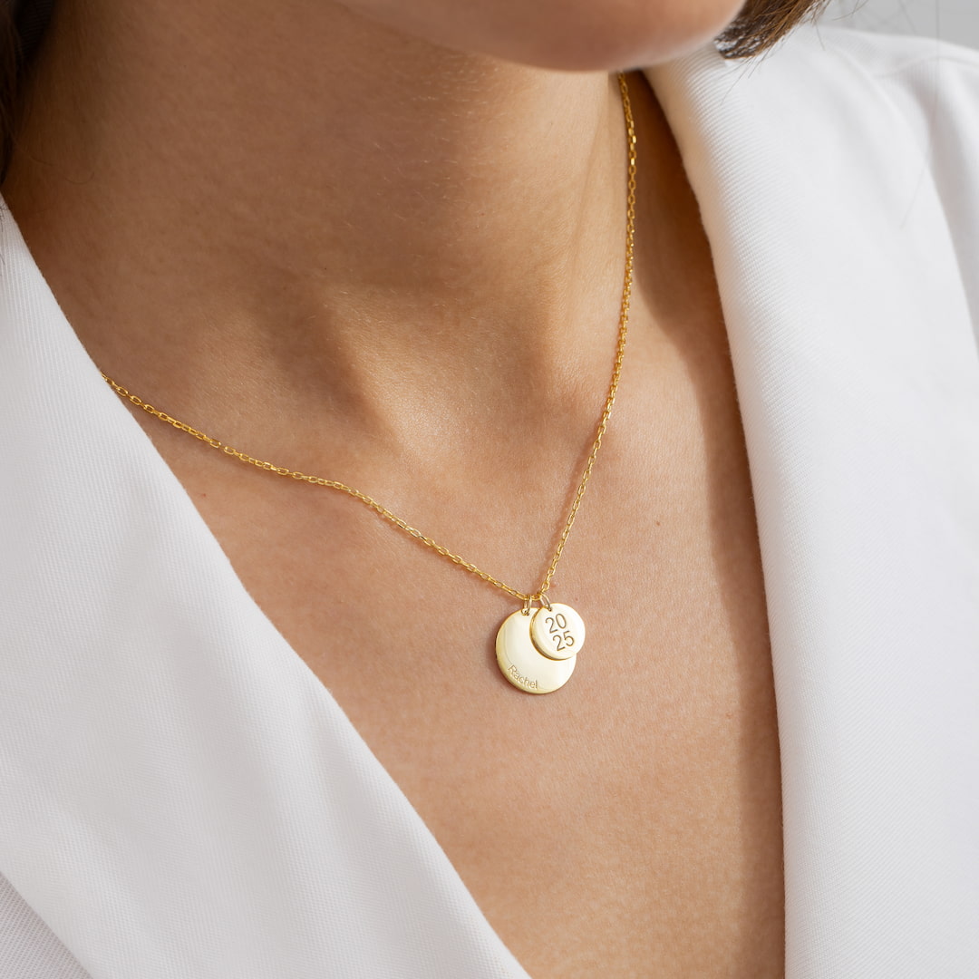 Engraved Graduation Disc Necklace with Name & Year
