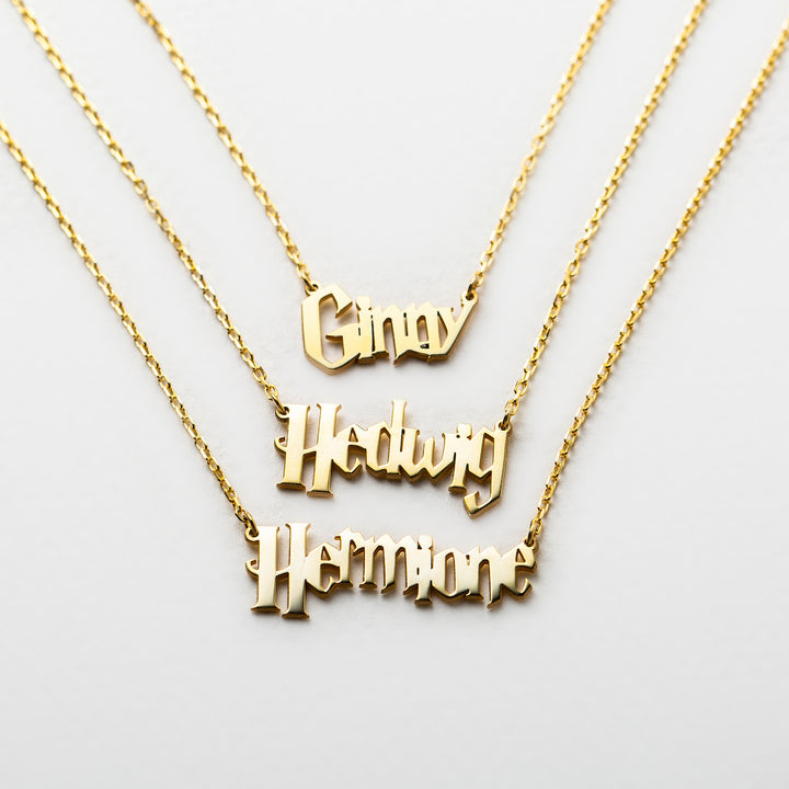14K Solid Gold Harry Potter Font Name Necklace