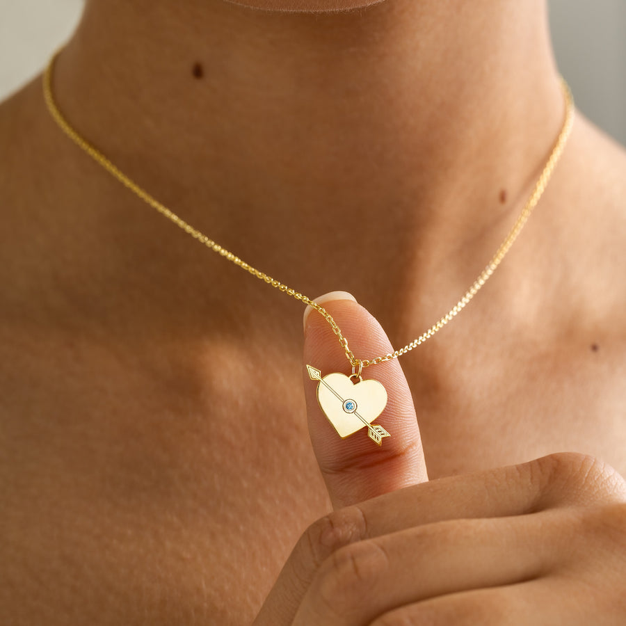 Engraved Heart & Arrow Birthstone Necklace