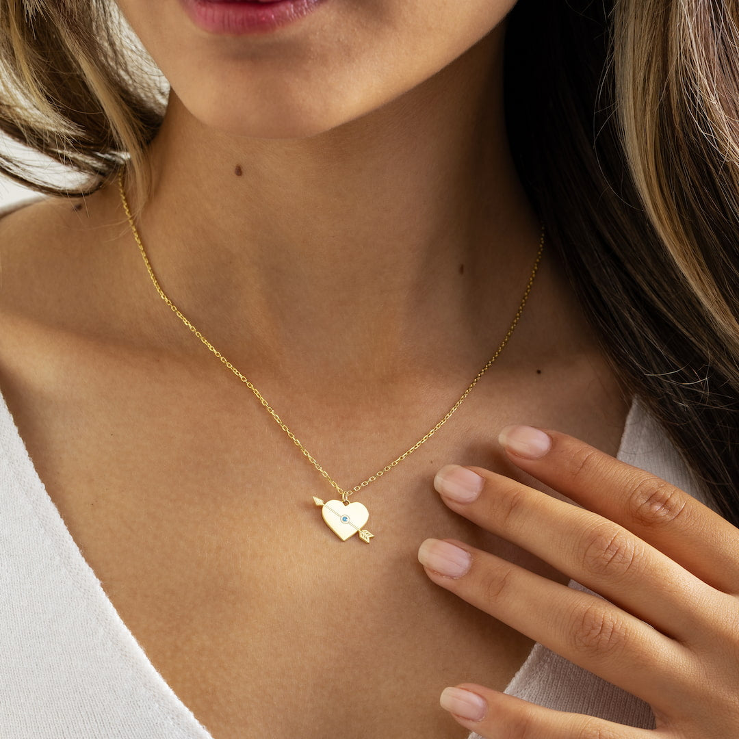 Heart Arrow with Birthstone Necklace