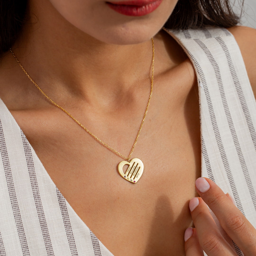 Heart Name Necklace with Birthstone Price